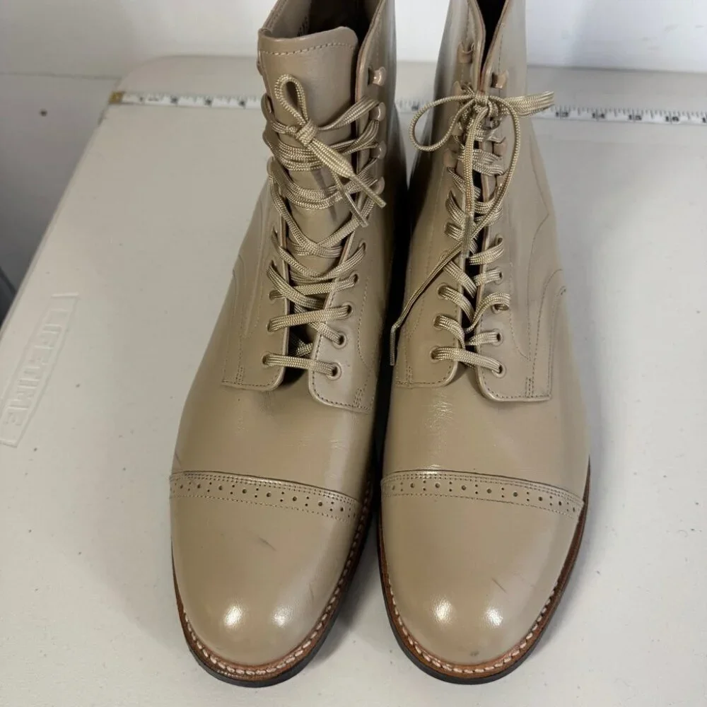 Stacy Adams Leather Upper Cap Toe Lace Up Boots Size 10 D Dress Shoes Formal